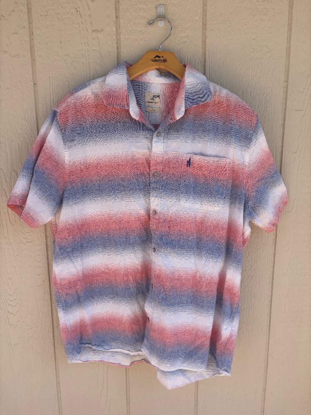 Johnnie-O Hangin Out Button Down Shirt Men's XL Red White Blue Striped Linen